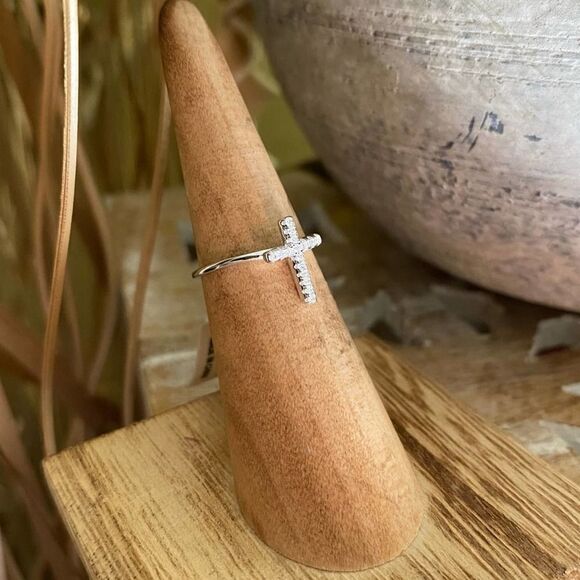 Cross White Gold Sterling Silver CZ Ring - Picture 3 of 7